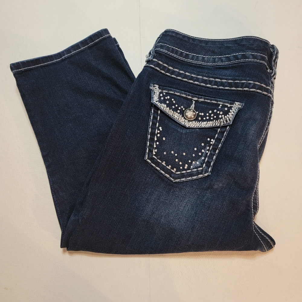 Maurices Dark Blue Denim Capris with Silver Stud Detail - Picture 5 of 11